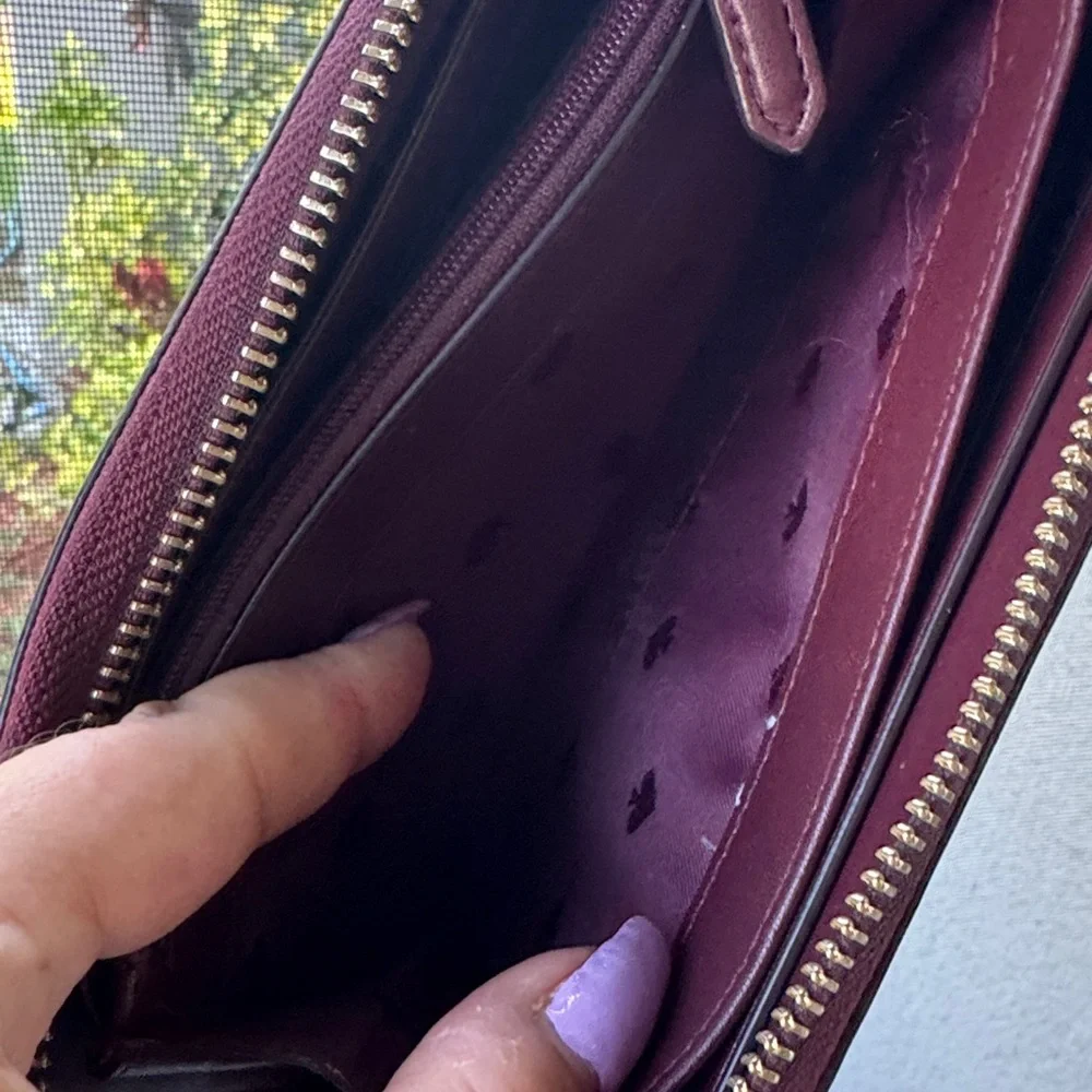 kate spade Burgundy Saffiano Zip Around Wallet